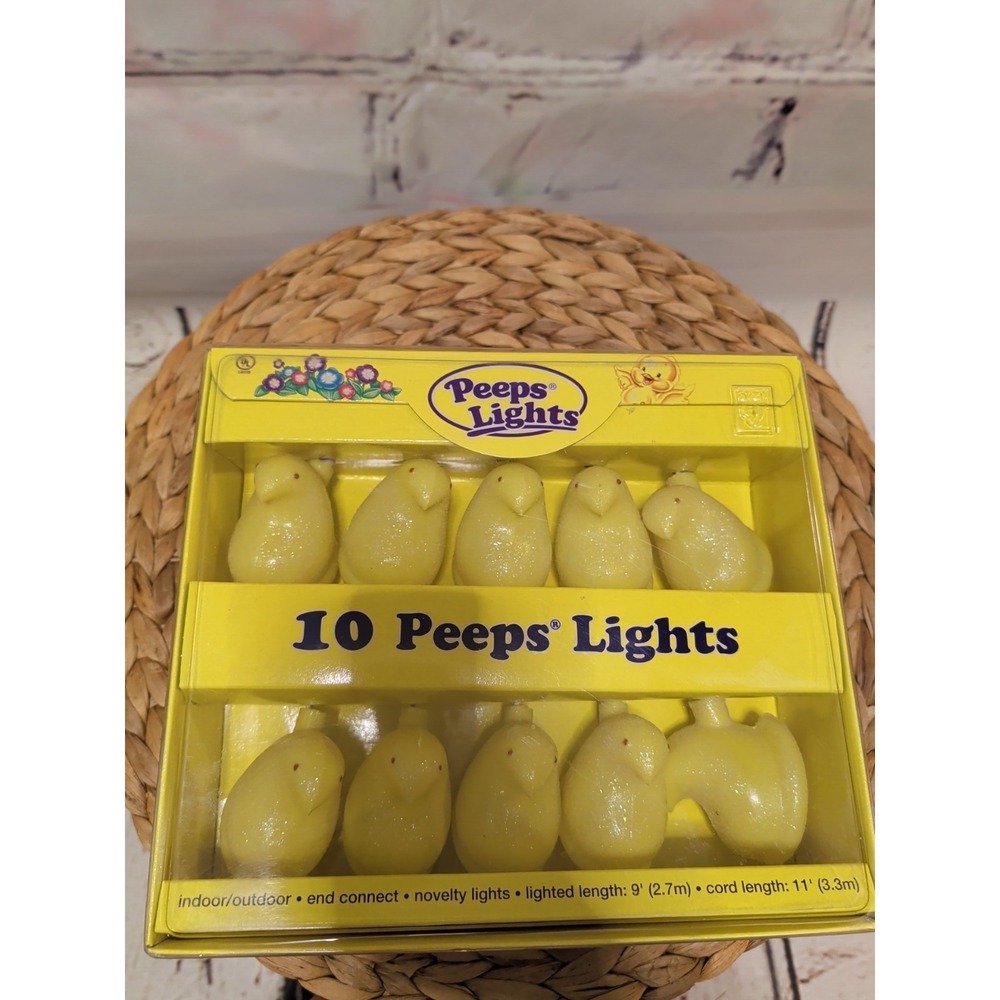NIB Vintage Just Born Peeps Yellow Chicks Novelty String Lights Set of 10 - Picture 2 of 5